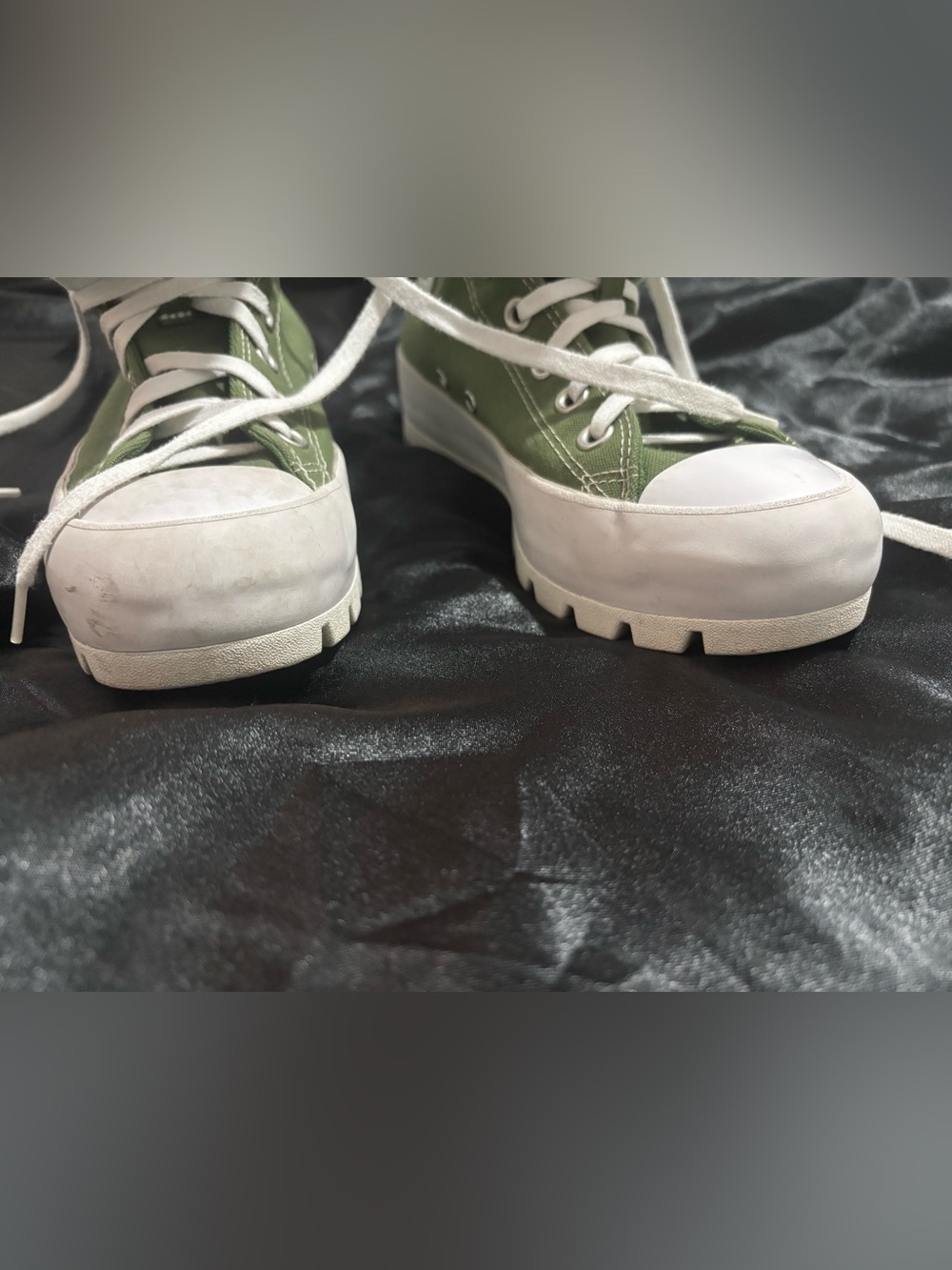 Converse Olive Green Canvas Platform Sneakers with White Toe